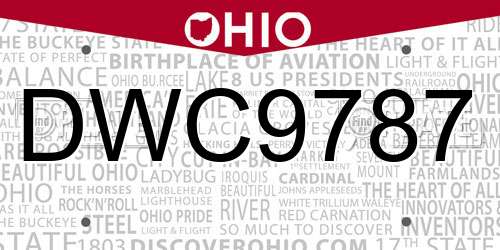 DWC9787 Ohio License Plate