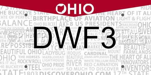 DWF3 Ohio License Plate