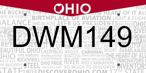 DWM149 Ohio License Plate