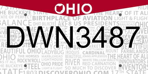 DWN3487 Ohio License Plate