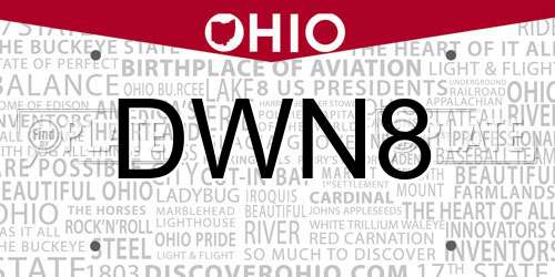 DWN8 Ohio License Plate