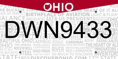 DWN9433 Ohio License Plate
