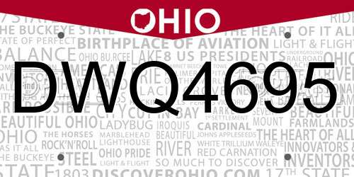 DWQ4695 Ohio License Plate