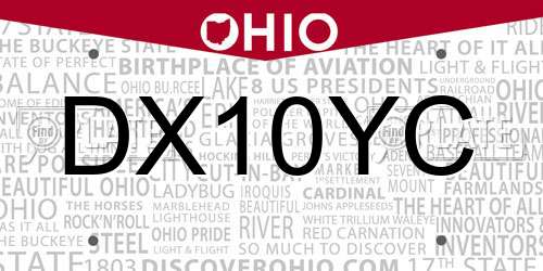 DX10YC Ohio License Plate