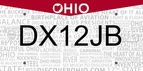 DX12JB Ohio License Plate