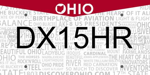 DX15HR Ohio License Plate