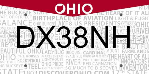 DX38NH Ohio License Plate