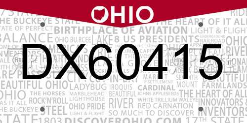 DX60415 Ohio License Plate