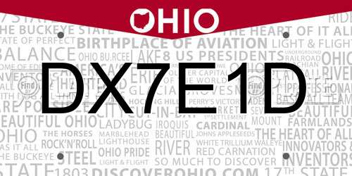 DX7E1D Ohio License Plate
