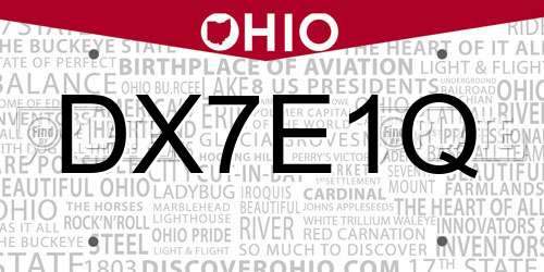 DX7E1Q Ohio License Plate