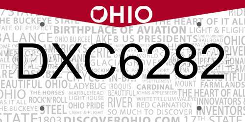 DXC6282 Ohio License Plate