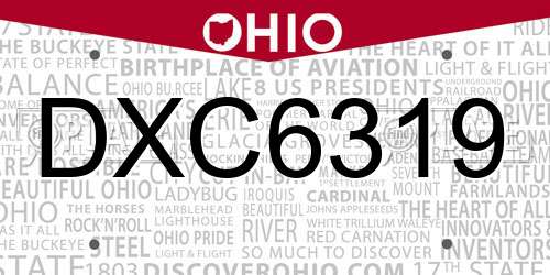 DXC6319 Ohio License Plate