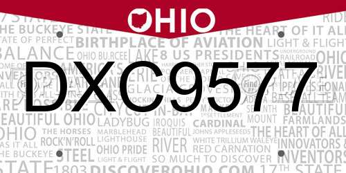 DXC9577 Ohio License Plate