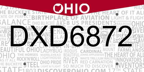 DXD6872 Ohio License Plate