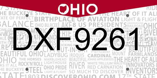 DXF9261 Ohio License Plate