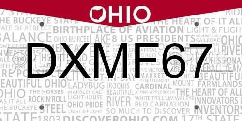 DXMF67 Ohio License Plate
