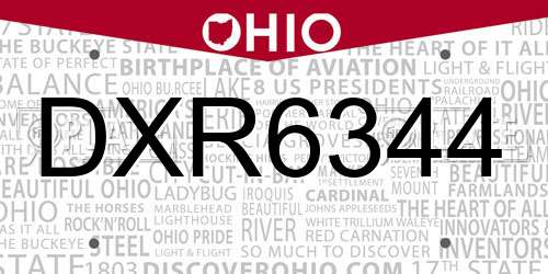 DXR6344 Ohio License Plate