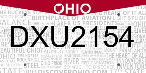 DXU2154 Ohio License Plate