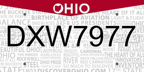 DXW7977 Ohio License Plate