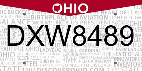 DXW8489 Ohio License Plate