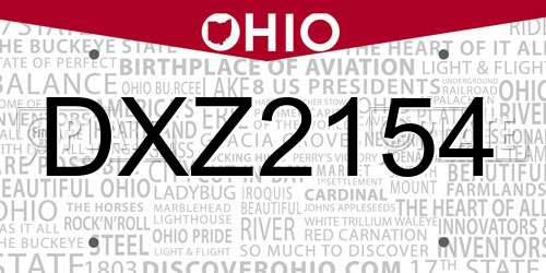 DXZ2154 Ohio License Plate