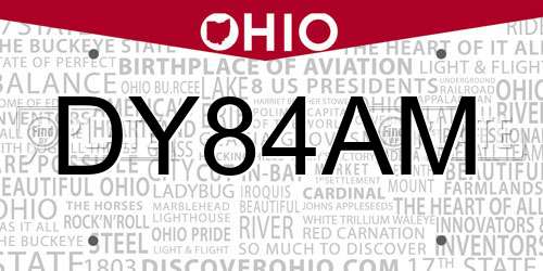 DY84AM Ohio License Plate