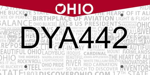 DYA442 Ohio License Plate