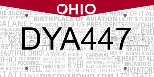 DYA447 Ohio License Plate