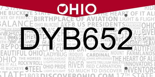 DYB652 Ohio License Plate