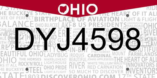 DYJ4598 Ohio License Plate