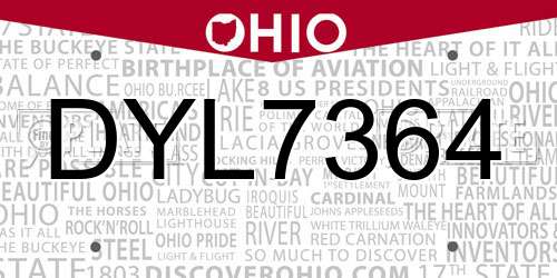 DYL7364 Ohio License Plate
