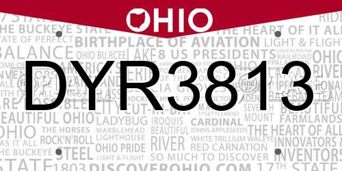 DYR3813 Ohio License Plate