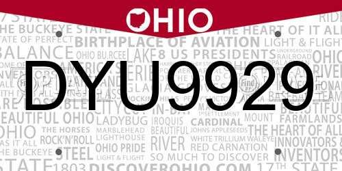 DYU9929 Ohio License Plate