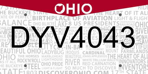DYV4043 Ohio License Plate