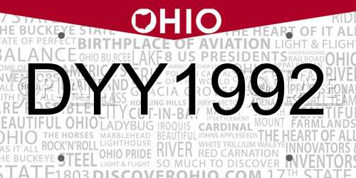 DYY1992 Ohio License Plate