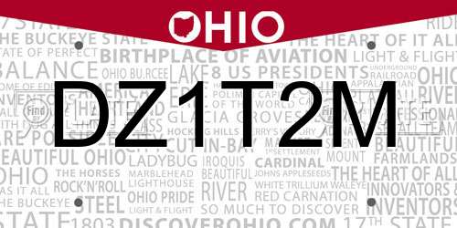 DZ1T2M Ohio License Plate