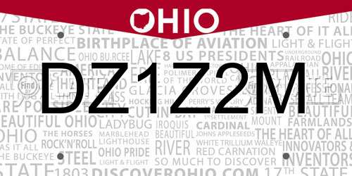 DZ1Z2M Ohio License Plate