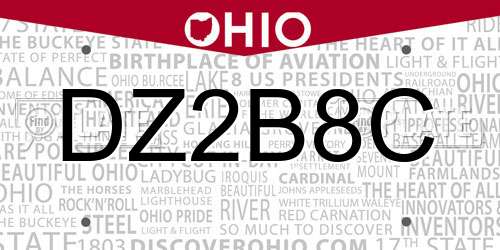 DZ2B8C Ohio License Plate