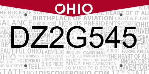 DZ2G545 Ohio License Plate