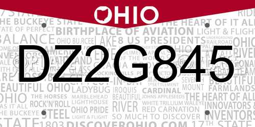 DZ2G845 Ohio License Plate