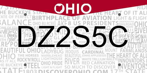 DZ2S5C Ohio License Plate