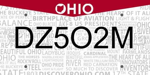 DZ5O2M Ohio License Plate