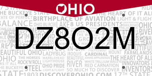 DZ8O2M Ohio License Plate