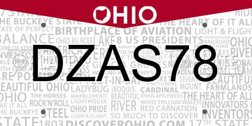 DZAS78 Ohio License Plate