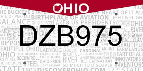 DZB975 Ohio License Plate