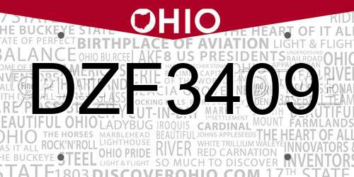 DZF3409 Ohio License Plate