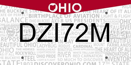 DZI72M Ohio License Plate