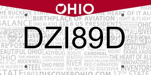 DZI89D Ohio License Plate