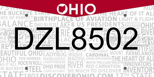 DZL8502 Ohio License Plate