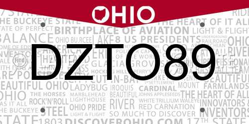 DZTO89 Ohio License Plate